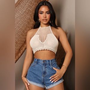 Crochet All Day Halter Top Cream